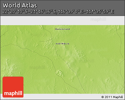 Physical 3D Map of the Area around 22° 3' 23" S, 147° 7' 30" E
