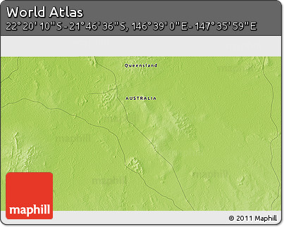 Physical 3D Map of the Area around 22° 3' 23" S, 147° 7' 30" E