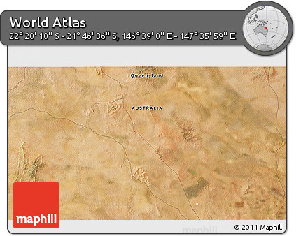 Satellite 3D Map of the Area around 22° 3' 23" S, 147° 7' 30" E