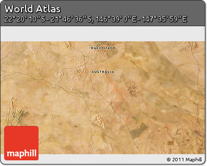 Satellite 3D Map of the Area around 22° 3' 23" S, 147° 7' 30" E