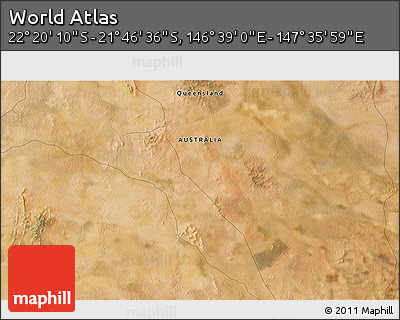 Satellite 3D Map of the Area around 22° 3' 23" S, 147° 7' 30" E