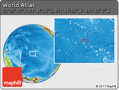 Physical Location Map of the Area around 22° 3' 23" S, 151° 13' 29" W