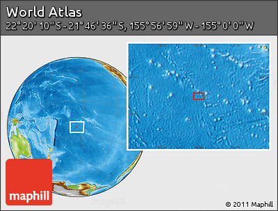 Physical Location Map of the Area around 22° 3' 23" S, 155° 28' 29" W