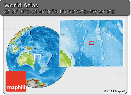 Physical Location Map of the Area around 22° 3' 23" S, 157° 19' 29" E
