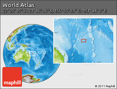 Physical Location Map of the Area around 22° 3' 23" S, 157° 19' 29" E