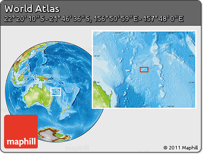 Physical Location Map of the Area around 22° 3' 23" S, 157° 19' 29" E