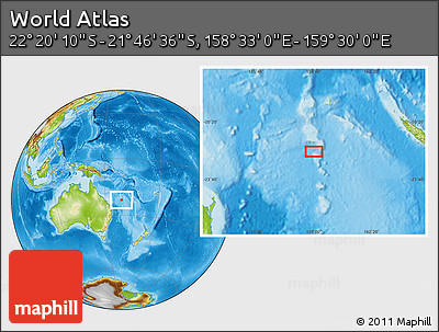 Physical Location Map of the Area around 22° 3' 23" S, 159° 1' 30" E