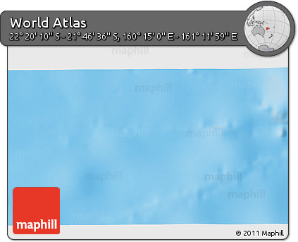 Physical 3D Map of the Area around 22° 3' 23" S, 160° 43' 29" E