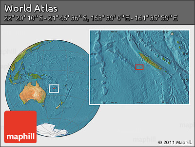 Satellite Location Map of the Area around 22° 3' 23" S, 164° 7' 30" E