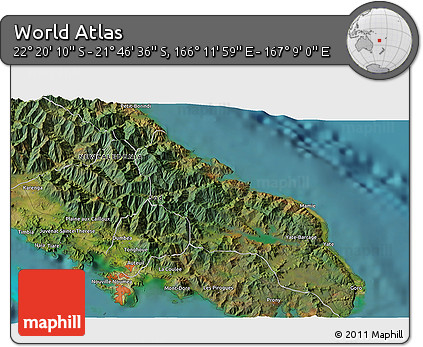 Satellite 3D Map of the Area around 22° 3' 23" S, 166° 40' 30" E