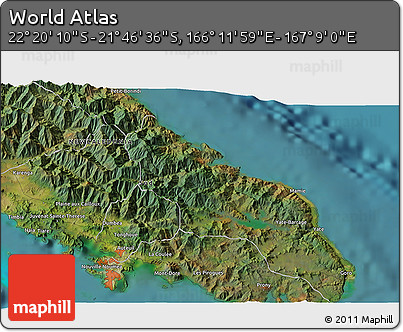 Satellite 3D Map of the Area around 22° 3' 23" S, 166° 40' 30" E