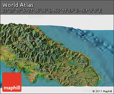 Satellite 3D Map of the Area around 22° 3' 23" S, 166° 40' 30" E