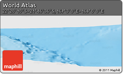 Physical Panoramic Map of the Area around 22° 3' 23" S, 167° 31' 30" E
