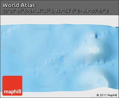 Physical 3D Map of the Area around 22° 3' 23" S, 168° 22' 30" E
