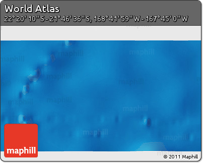 Shaded Relief 3D Map of the Area around 22° 3' 23" S, 168° 13' 29" W