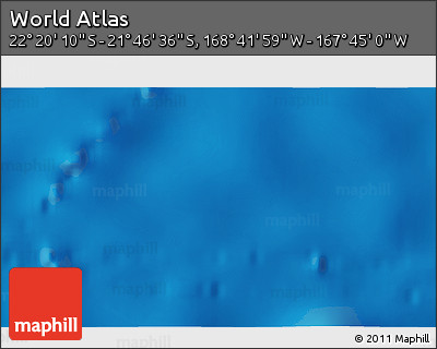 Shaded Relief 3D Map of the Area around 22° 3' 23" S, 168° 13' 29" W