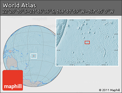 Gray Location Map of the Area around 22° 3' 23" S, 168° 13' 29" W, hill shading