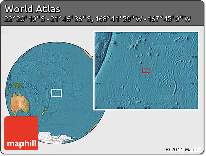Satellite Location Map of the Area around 22° 3' 23" S, 168° 13' 29" W