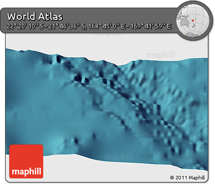 Satellite 3D Map of the Area around 22° 3' 23" S, 169° 13' 29" E