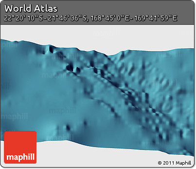 Satellite 3D Map of the Area around 22° 3' 23" S, 169° 13' 29" E