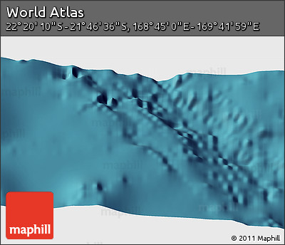 Satellite 3D Map of the Area around 22° 3' 23" S, 169° 13' 29" E