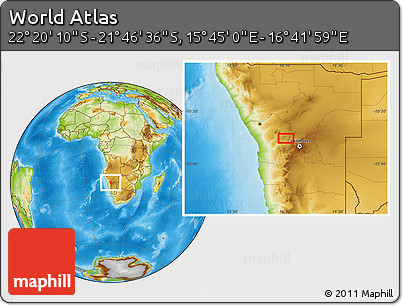 Physical Location Map of the Area around 22° 3' 23" S, 16° 13' 30" E
