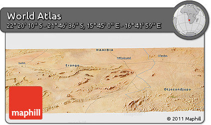 Satellite Panoramic Map of the Area around 22° 3' 23" S, 16° 13' 30" E