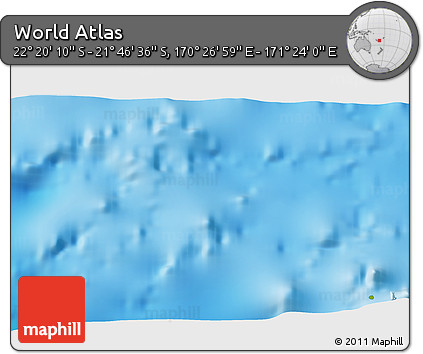 Physical 3D Map of the Area around 22° 3' 23" S, 170° 55' 30" E