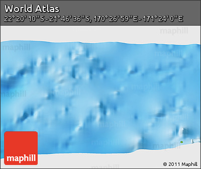 Physical 3D Map of the Area around 22° 3' 23" S, 170° 55' 30" E