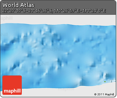 Physical 3D Map of the Area around 22° 3' 23" S, 170° 55' 30" E