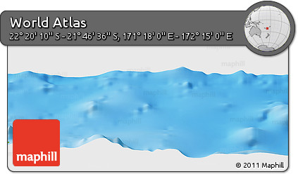 Physical Panoramic Map of the Area around 22° 3' 23" S, 171° 46' 30" E