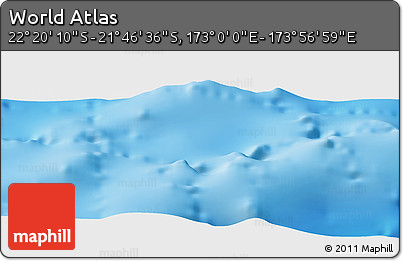 Physical Panoramic Map of the Area around 22° 3' 23" S, 173° 28' 29" E