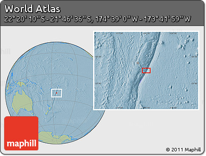 Savanna Style Location Map of the Area around 22° 3' 23" S, 174° 10' 30" W, hill shading