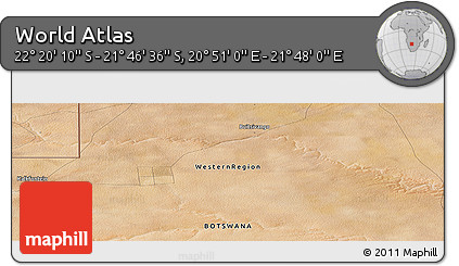 Satellite Panoramic Map of the Area around 22° 3' 23" S, 21° 19' 30" E