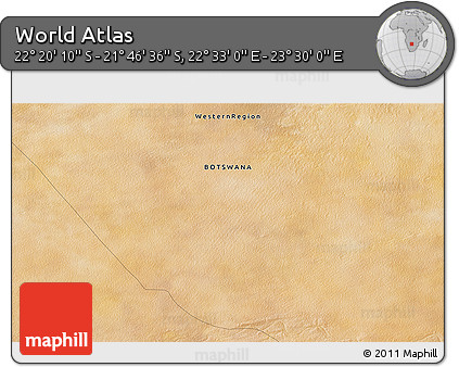 Satellite 3D Map of the Area around 22° 3' 23" S, 23° 1' 29" E