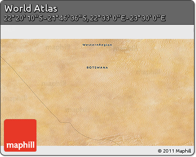 Satellite 3D Map of the Area around 22° 3' 23" S, 23° 1' 29" E