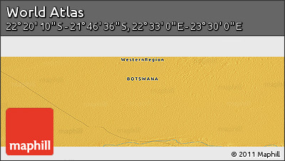 Physical Panoramic Map of the Area around 22° 3' 23" S, 23° 1' 29" E