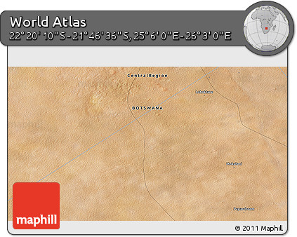 Satellite 3D Map of the Area around 22° 3' 23" S, 25° 34' 30" E