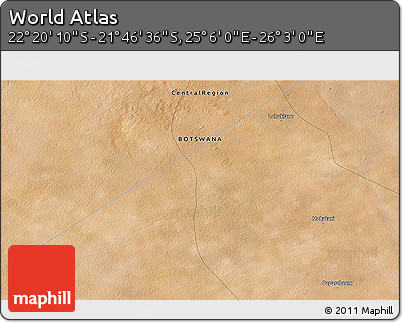Satellite 3D Map of the Area around 22° 3' 23" S, 25° 34' 30" E