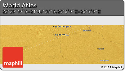 Physical Panoramic Map of the Area around 22° 3' 23" S, 25° 34' 30" E