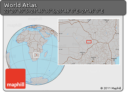 Gray Location Map of the Area around 22° 3' 23" S, 27° 16' 29" E