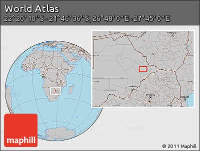 Gray Location Map of the Area around 22° 3' 23" S, 27° 16' 29" E