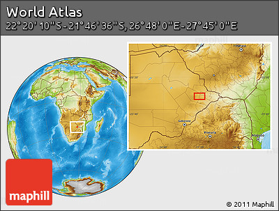 Physical Location Map of the Area around 22° 3' 23" S, 27° 16' 29" E
