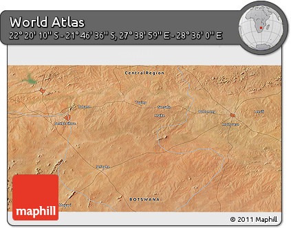 Satellite 3D Map of the Area around 22° 3' 23" S, 28° 7' 30" E