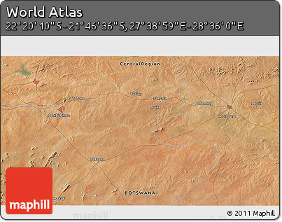 Satellite 3D Map of the Area around 22° 3' 23" S, 28° 7' 30" E