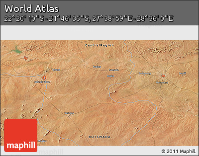 Satellite 3D Map of the Area around 22° 3' 23" S, 28° 7' 30" E