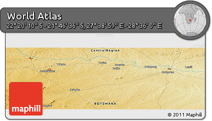 Physical Panoramic Map of the Area around 22° 3' 23" S, 28° 7' 30" E