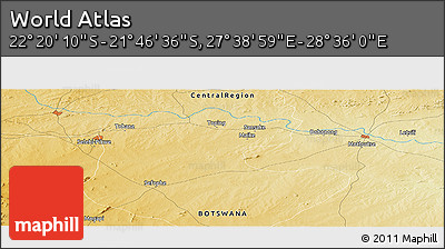 Physical Panoramic Map of the Area around 22° 3' 23" S, 28° 7' 30" E