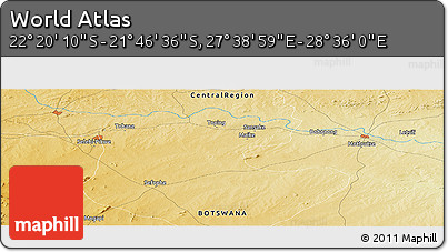 Physical Panoramic Map of the Area around 22° 3' 23" S, 28° 7' 30" E
