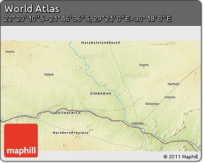 Physical 3D Map of the Area around 22° 3' 23" S, 29° 49' 30" E